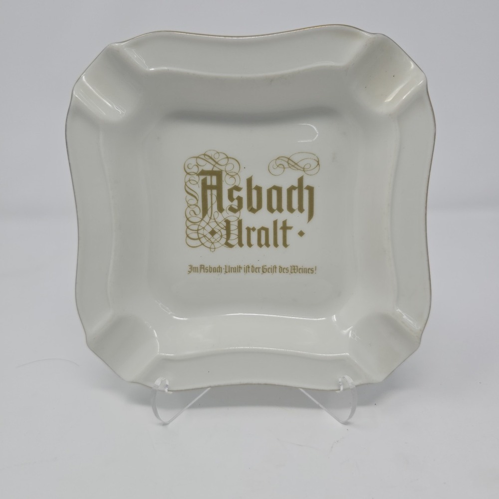Vintage Asbach Uralt Brandy Table Ashtray - Ceramic White Gold‎ 5.5" Heinrich
